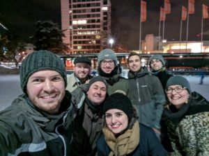 Photograph of group of people standing next to each other in Tapiola Ice Garden