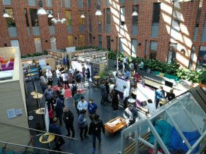 Photograph of poster presentation area in CS library during Secure Systems Demo Day 2019 event
